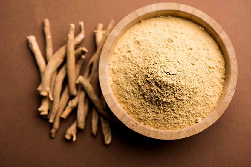 Ashwagandha root and powder used as an adaptogen to support stress reduction, cortisol regulation, nervous system balance, and radiant skin from within.