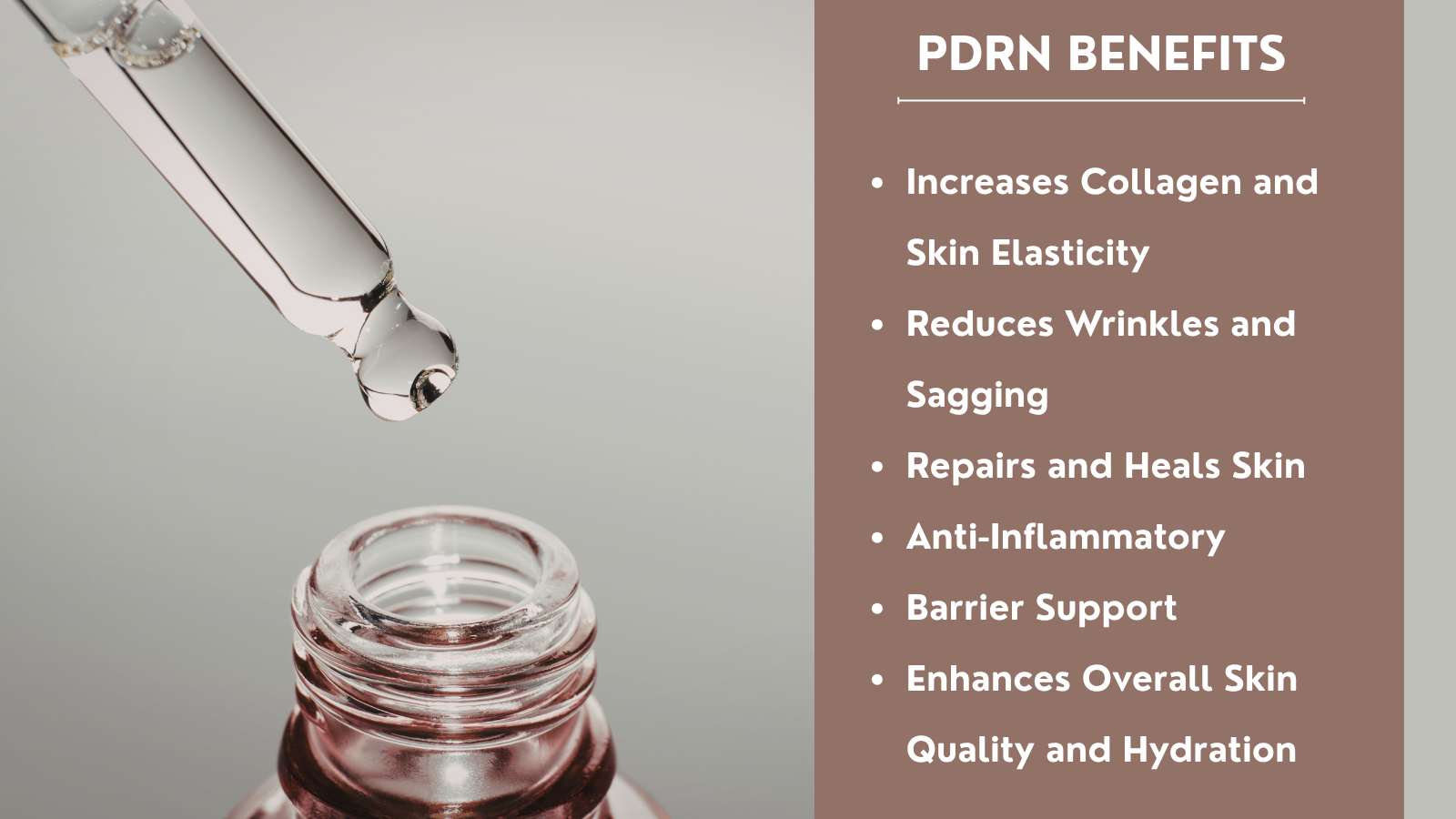 PDRN skincare infographic explaining polydeoxyribonucleotide and its role in repair recovery and skin quality