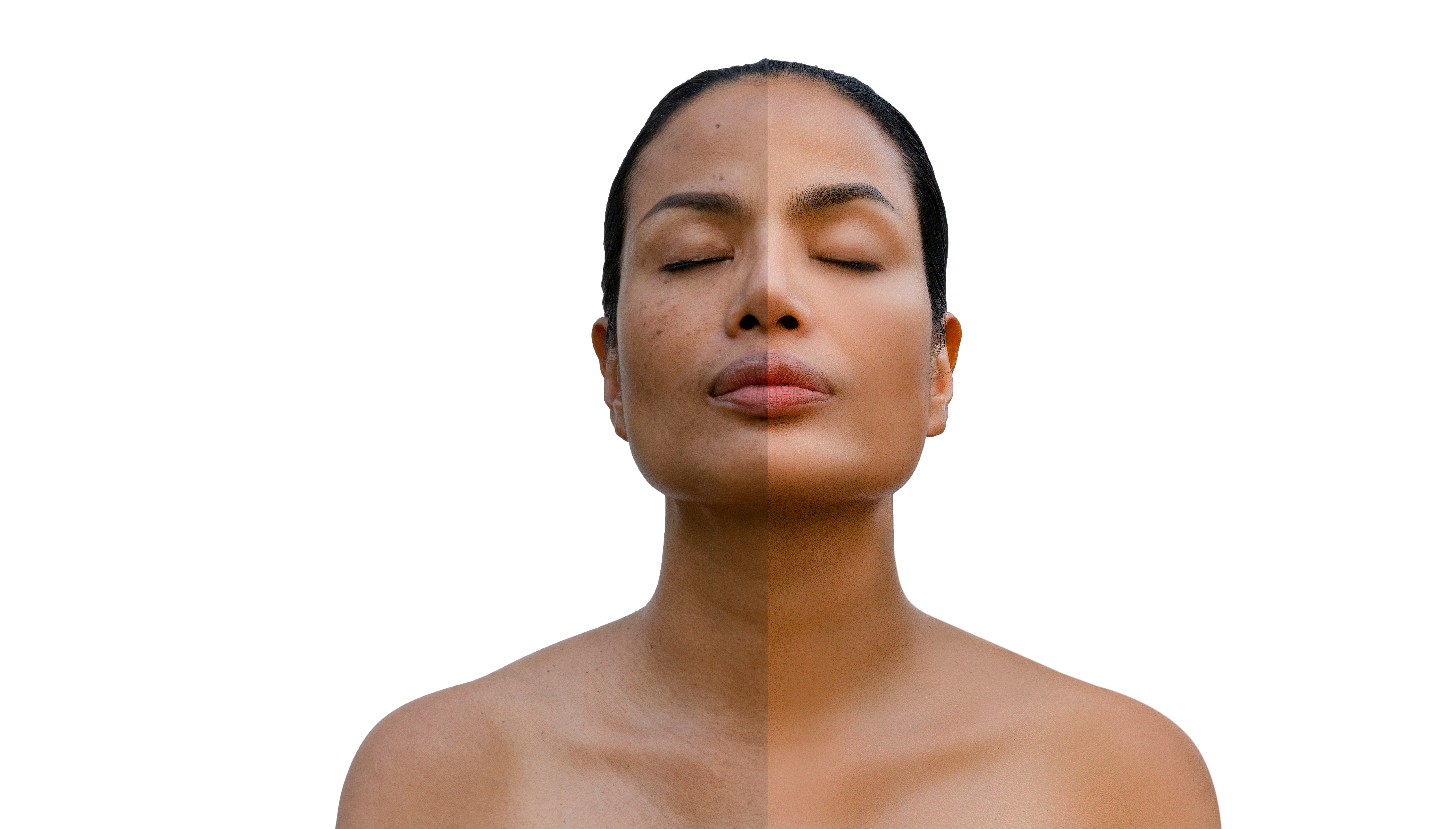 Split image demonstrating how stress affects skin health versus calm, regulated nervous system promoting radiant, clear, glowing skin.