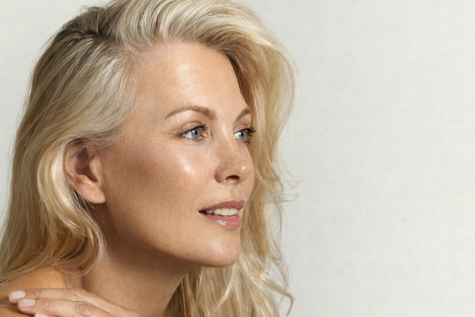 Healthy glowing mature skin showing collagen-rich complexion and smooth texture representing skin longevity skincare and collagen support.